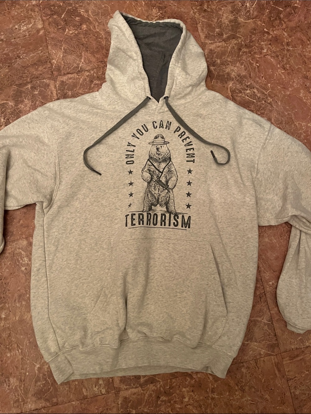 Men's Light Gray Graphic Hoodie with Bear Print